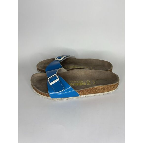 Birkenstock Madrid Blue Patent Leather Slides Sandals Women Sz 38EU/7-7.5M US - Picture 11 of 13